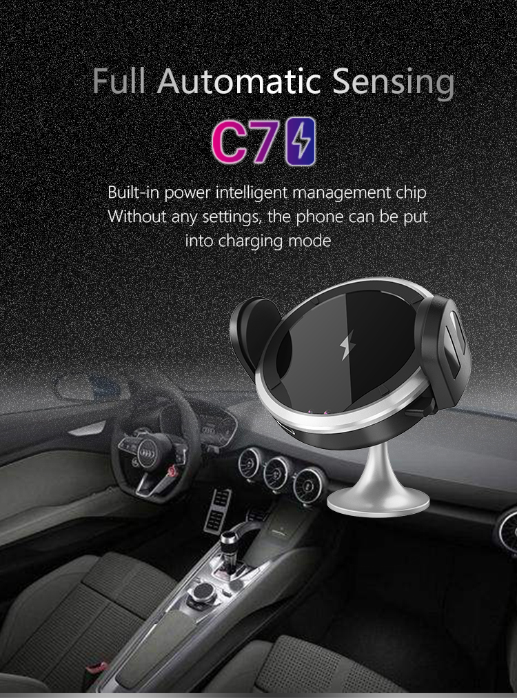 auto clamping wireless charger car mount fast charger