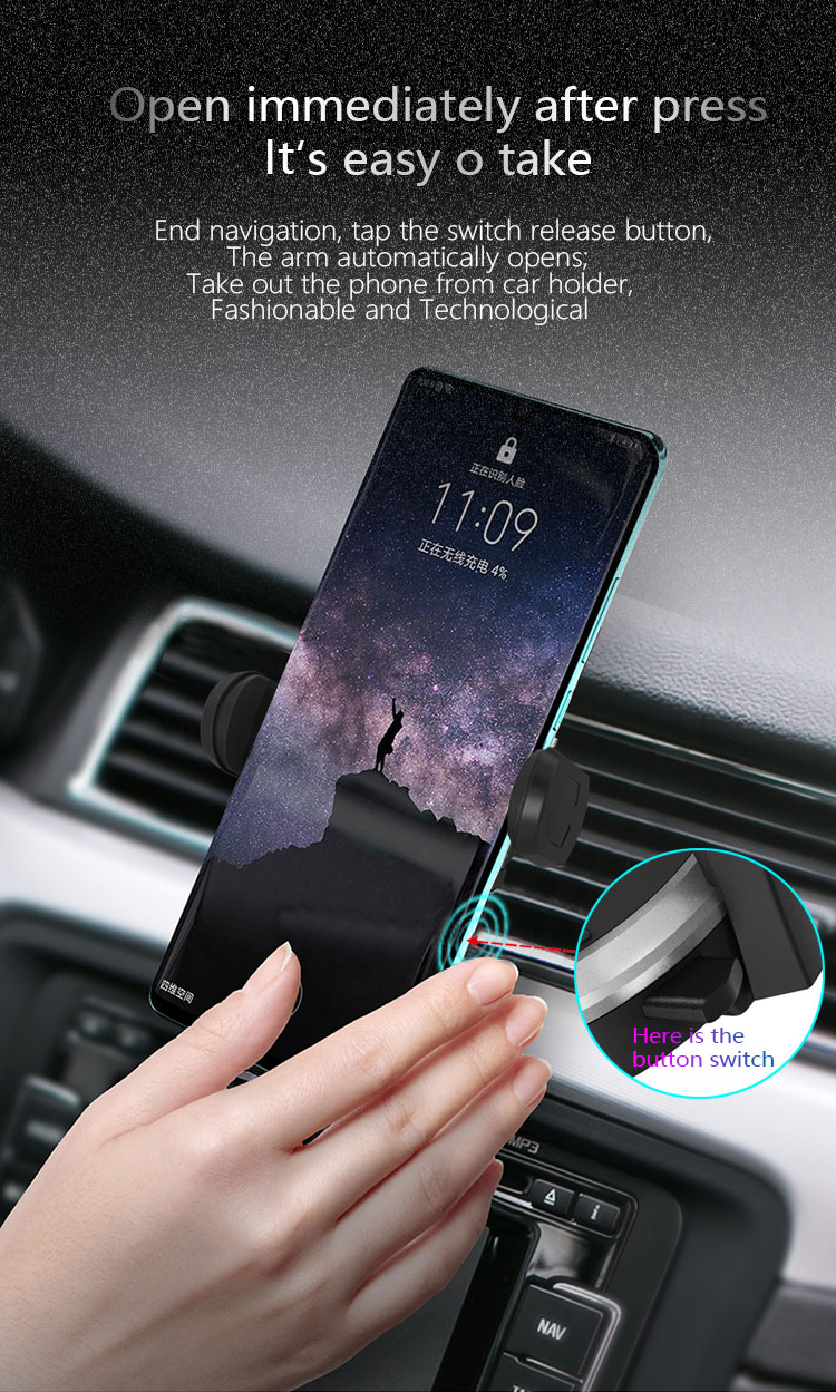 auto clamping wireless charger car mount fast charger