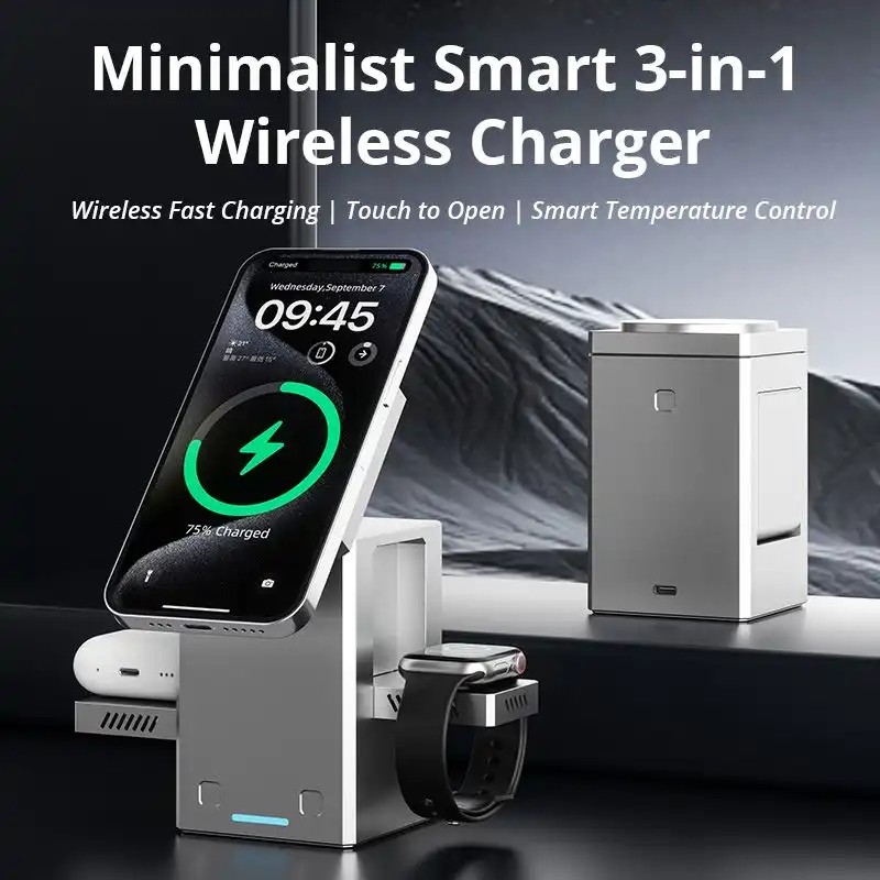 3-in-1 Wireless Charger Station: 15W Fast Charging for Phone, Watch & Earbuds